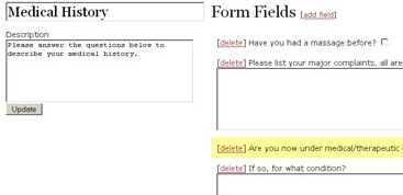 Intake form creation screen